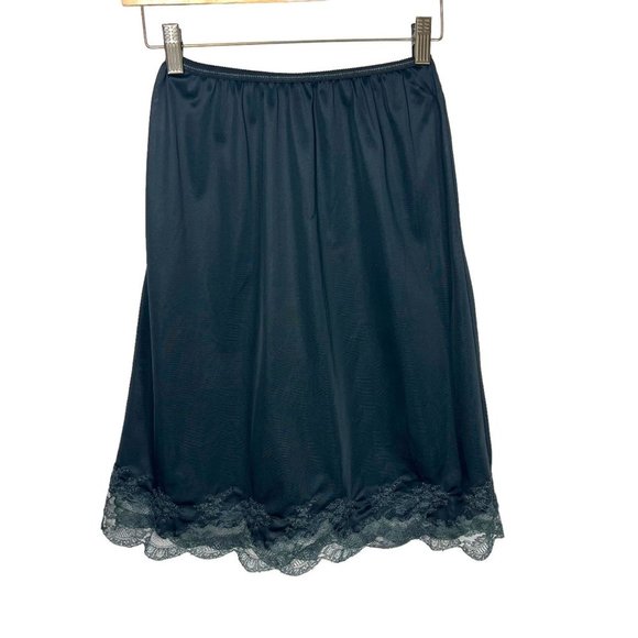 Vintage 80s Saks Fifth Ave Black Lace Nylon Half Slip Small - Picture 2 of 5